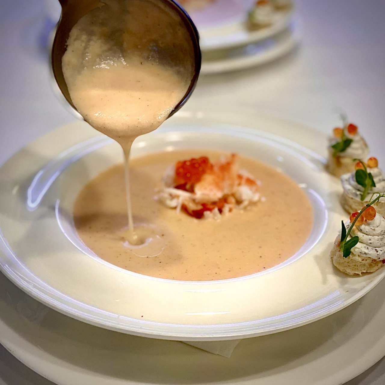 Veloute soup with king crab