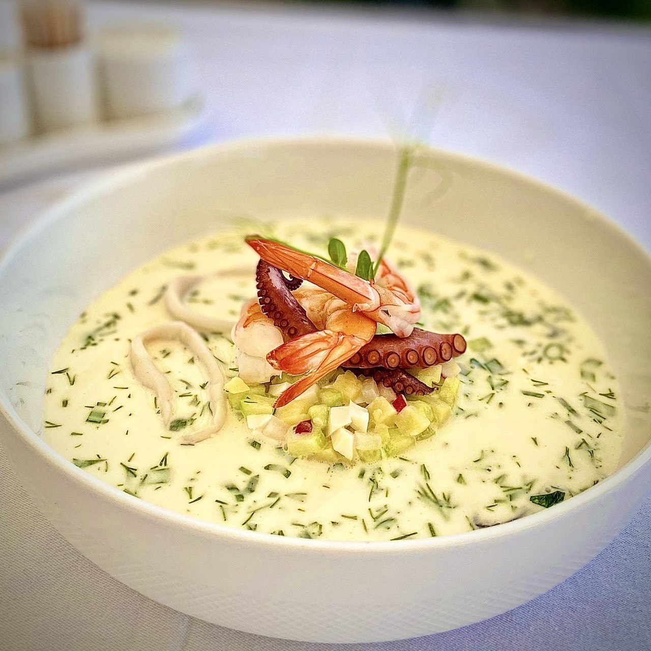 Okroshka with seafood