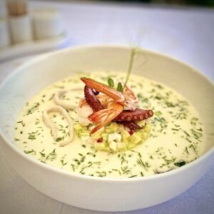 Okroshka with seafood