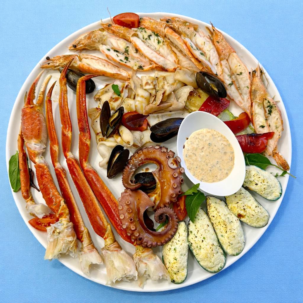 Плато з морепродуктів із клешнями сніжного краба